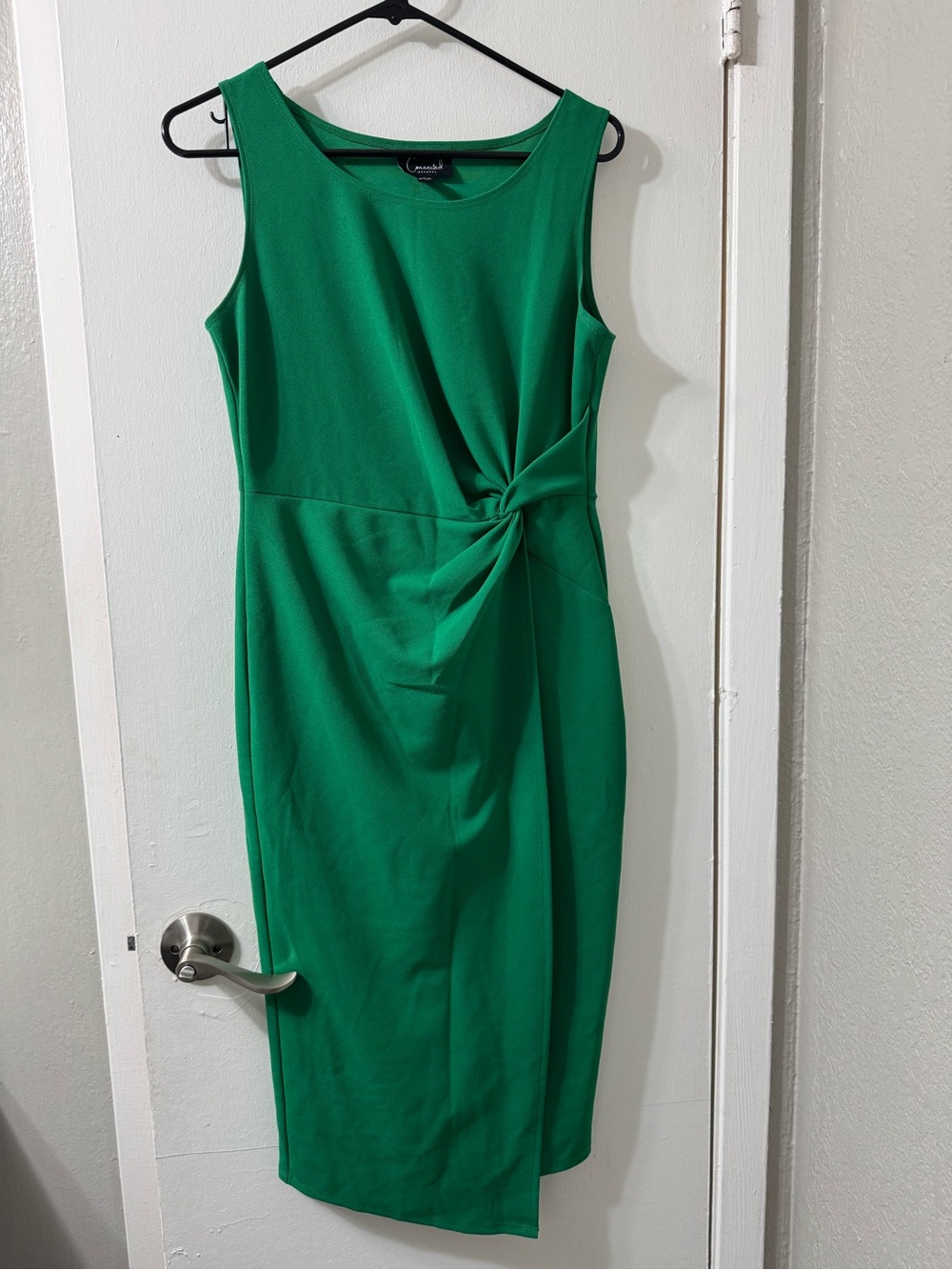 connected apparel Emerald Twist-Front Midi Sheath Dress